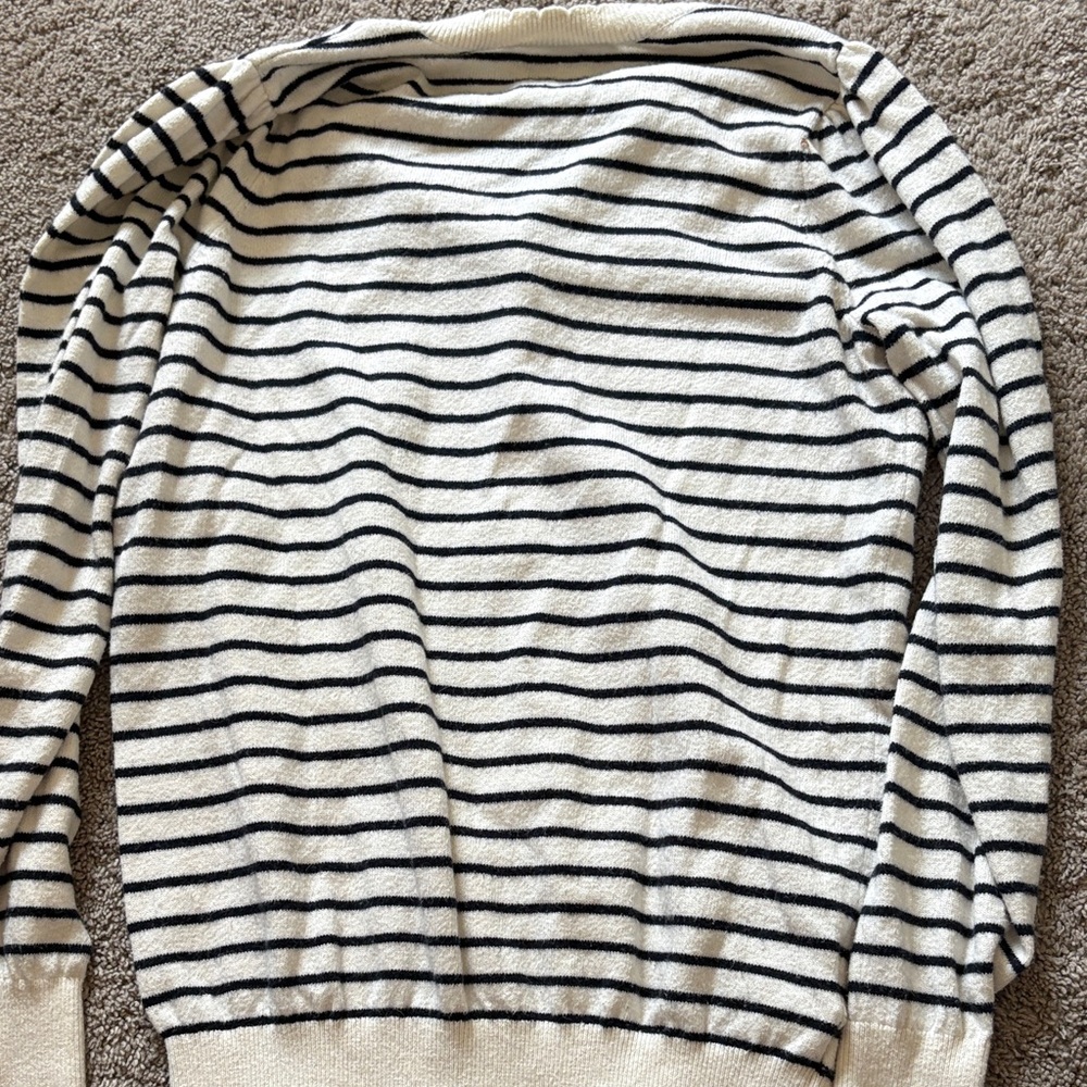 LOFT Cream & Black Striped Henley Sweater - Picture 2 of 2